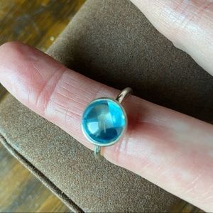 Pandora ring. Silver and Aqua Blue Crystal Poetic Drop. Size 6/52.